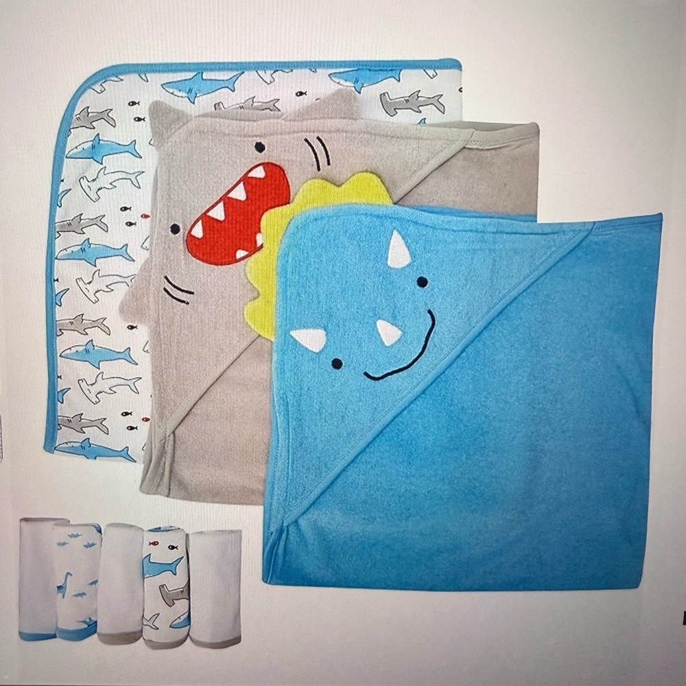 Carter's Blue and Gray Hooded Towels 8-Piece Set